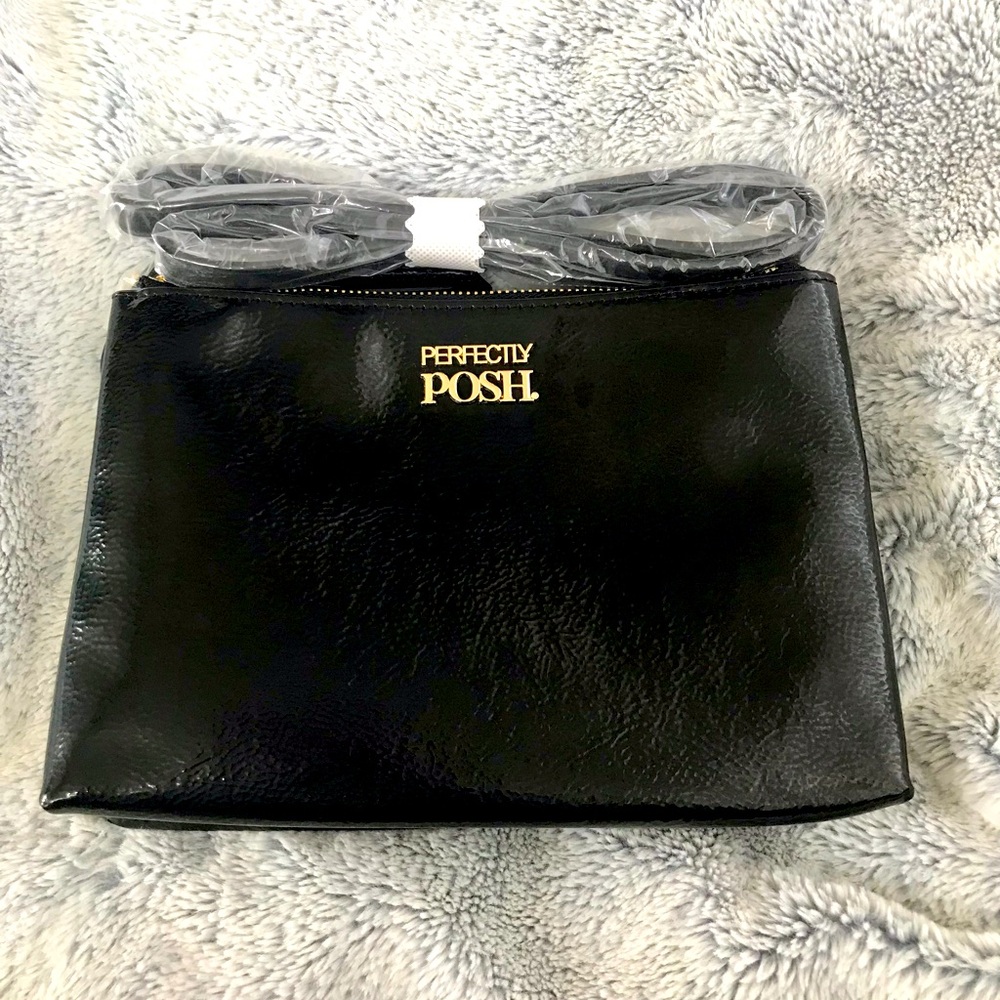 Perfectly Posh Black Faux Leather Hand Bag